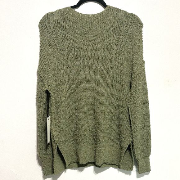 Rachel Zoe Nubby V-Neck Sweater Sz L Green Relaxed Fit Reverse Seam - Picture 2 of 7